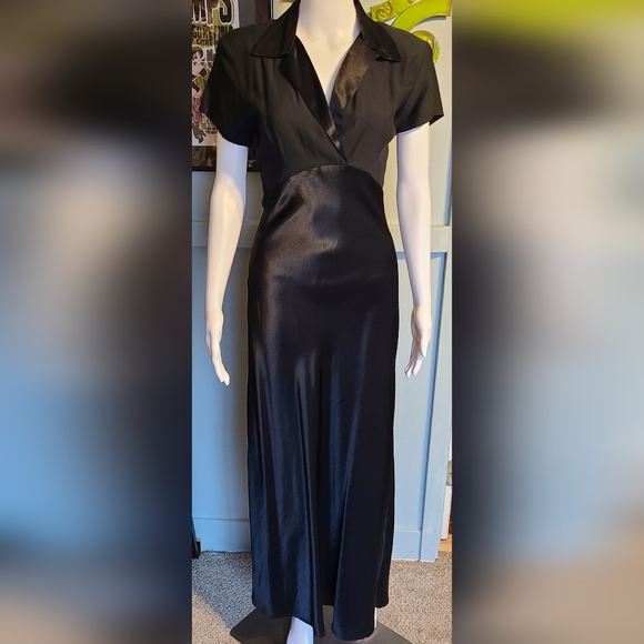 90's Does 40's Harlow Hollywood Glamorous Satin Look Maxi Dress Size 10 - Picture 4 of 16